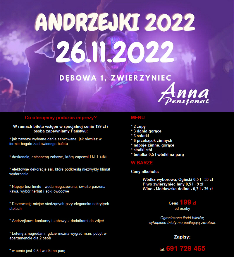 PensjonatAnnaAndrzejki2022plakat